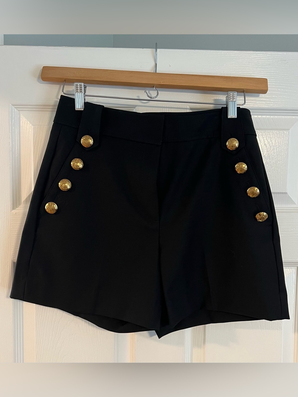 White House Black Market Black Shorts with Gold Button Accents